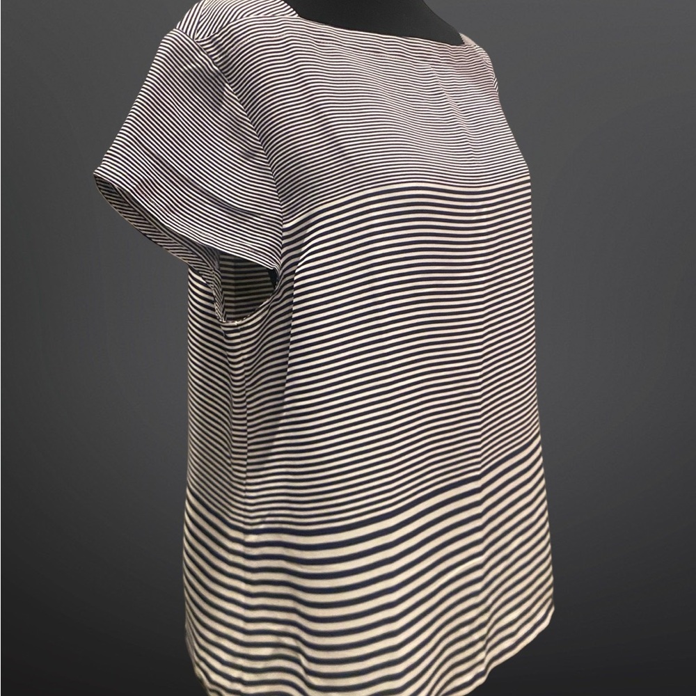 LOFT Blue and White Boxy Blouse with Short Sleeves